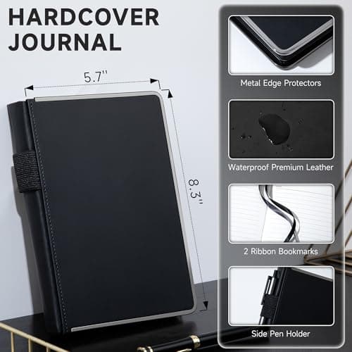 MINICAGIE Journal Notebook for Men Women Gifts Hardcover Leather Mens Journals for Writing 288 Pages 100 Gsm Paper Thick Journaling Notebooks for Work Diary, 5.7x8.3 In, Black - Thumbnail 3