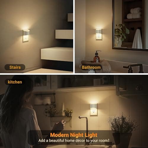 JandCase LED Night Lights Plug into Wall 2 Pack, Automatic Night Light, Dusk to Dawn Sensor Nightlight, 0-100LM Brightness Adjustable Nightlight for Kids Bedroom Hallway Kitchen - Thumbnail 6