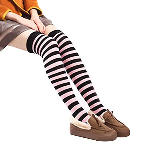 Bienvenu Colorful Rainbow Stripe Leggings Long Knit Gloves Socks Set Party Costume Accessory,Pink - Thumbnail 2