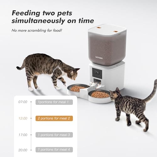 Automatic Cat Feeder for 2 Cats - 8L/34 Cups Large Capacity Auto Cat Food Dispenser with LCD Screen, 2 Food Trays, Timed Feeder, Up to 50 Portions 6 Meals Per Day, Keep Fresh - Thumbnail 3