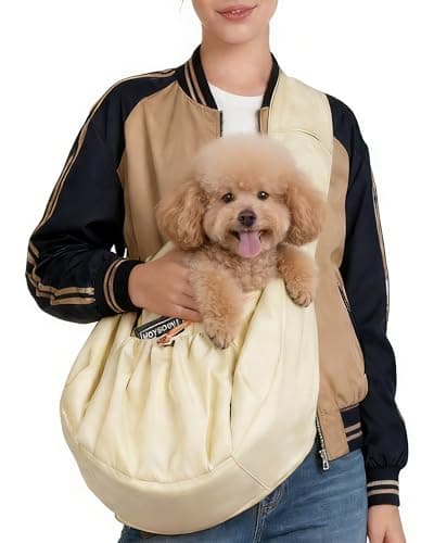 Puppy Sling Carrier for Small Dog-Widened and Thickened Shoulder Strap with Storage Pocket, Adjustable Hands-Free Small Dog Carrier Sling for Outdoor,Cat&Dog Sling Carrier 7-15 lbs, (Light Yellow). - Image 1