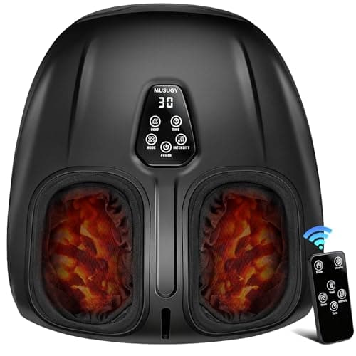 Musugy Foot Massager, Shiatsu Foot Massager Machine with Heat & Vibration & Compression for Plantar Fasciitis, Neuropathy - 5 Intensity, 4 Modes, 2 Heat, US Size 11, Relax for Women, Mom, Black - Image 1