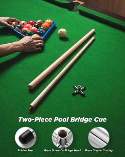 LOCKCUE 57" 2 Piece Pool Cue Stick, Maple Wood with Chrome-Plated Zinc Alloy Screw-on Cross Bridge Head - Thumbnail 2