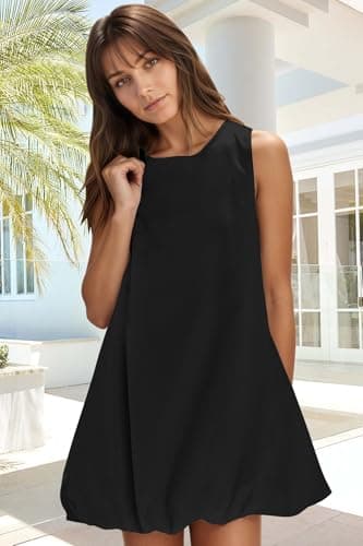 COCOMARTS Dress for Women Summer Casual Linen Mini Dresses Sleeveless Crew Neck Bubble Keyhole Tie Back Vacation Sundress Black Small - Thumbnail 5