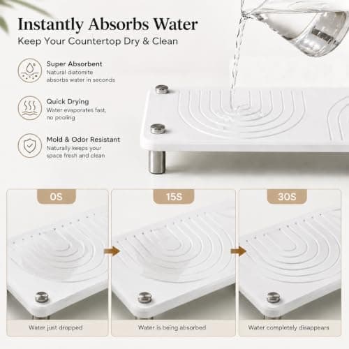 Diatomite Sink Tray - Zen Design Bathroom Counter Tray for Soap, Toothbrush & Skincare, Water Absorbing Stone Tray for Sink Fast Drying and Non-Slip (White) - Thumbnail 2