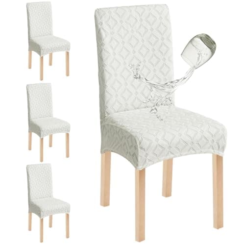 Genina Waterproof Chair Covers for Dining Room Set of 4, Removable Washable Chair Slipcover Protectors, Ivory White - Image 1
