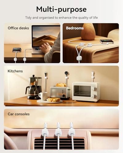12-Pack Magnetic Cable Clips Cord Organizer-Cable Smooth Adjustable, Rocoren Desk Cable Management Accessories,Cable Holder Clips Wire Holder Keeper for Desktop,Nightstand,Wall,Home Office,Phone,Car - Thumbnail 3