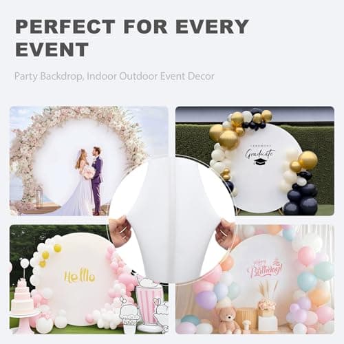 Quandjk 7.2 FT White Round Backdrop Cover, Double-Sided Circle Fabric Photo Background with Zipper for Photography Party Birthday Wedding Baby Shower Home Decorations (Elastic) - Thumbnail 2