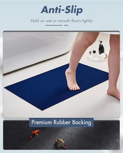 AMOAMI Ultra Thin Bathroom Rugs, Rubber Backed Bath Mats for Bathroom Non Slip, Absorbent Bathroom Mat for Floor, Shower, Sink (17"x28", Blue) - Thumbnail 3