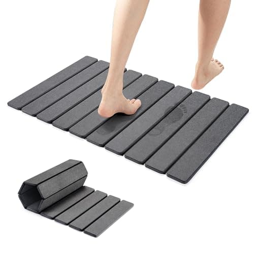 Osumlee Large Foldable Stone Bath Mat,Diatomaceous Earth with Non-Slip and Super Absorbent, Dry Mat with Quick Dry for Bathroom,Easy to Clean（23.6" Lx15.35 W,Dark Grey） - Image 1