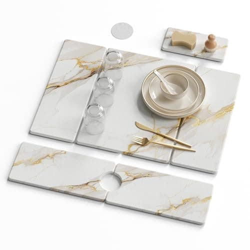 3-Piece Stone Dish Drying Mat Set for Kitchen Counter - Ultra-Absorbent Diatomaceous Earth Tray with Sink Faucet Protector - Quick Dry Minimalist Countertop Organizer for Dishes, Bottles & Cups - Image 1