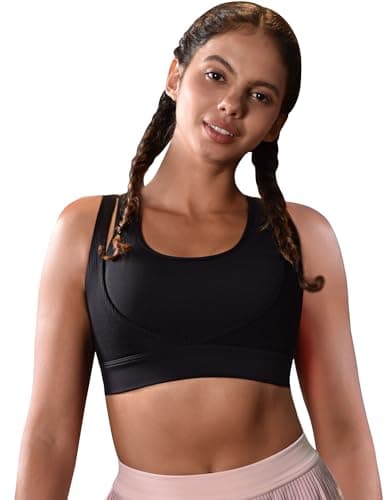 Cordaw Racerback Sports Bras for Women High Support, Molded Cup High Impact Hook Back Yoga Running Bra Black S - Image 1