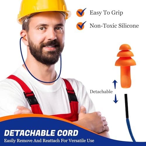 10 Pair Corded Reusable Ear Plugs for Shooting Range Ear Protection for Gun Range - Hunting Ear Plugs for Construction Firearm Ear Protection Shooting Gun Hearing Protection Earplugs Corded - Thumbnail 6