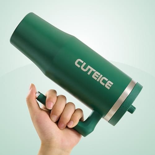 Cuteice Forest Green 30 oz Insulated Tumbler with Handle Coffee Travel Mug with Lid and Straw, 100% Leakproof Stainless Steel Mug Water Bottle for Iced Tea, Cold Beverages Fits in Car Cup Holder