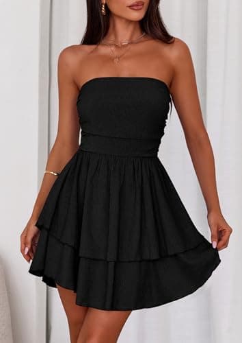 PRETTYGARDEN Women's 2026 Summer Strapless Tube Mini Dress Off Shoulder Smocked Ruffle A Line Flowy Short Party Club Dresses (Black,XX-Large) - Thumbnail 5