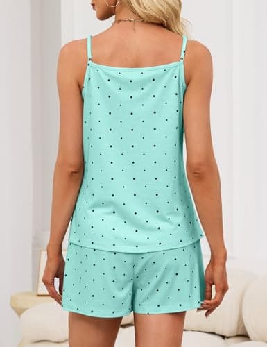 JUSTFASHIONNOW Womens Pajama Sets Shorts Cute Tank Top Shorts Set Ruffle Polka Dots Pj 2 Piece Summer V Neck Pajama Soft Lingerie Sleepwear (Green,X-Large) - Thumbnail 6