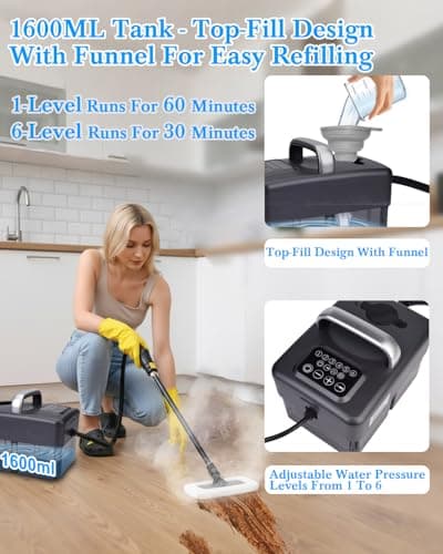 Mecmic Steam Cleaner for Home - 1600ML Water Tank 15s Heat-Up Portable Steamer for Cleaning, 6 Level Adjustable, 2500W, 45PSI, 250°F Steam, Handheld Steam Cleaner for Car Detailing, Grease, Tile,Grout - Thumbnail 5