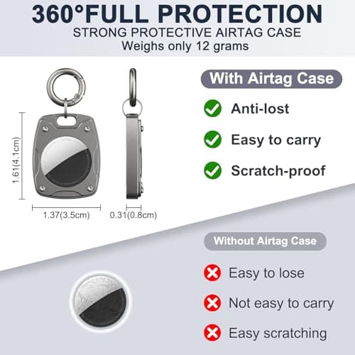 for Airtag Keychain Holder Case,Aluminum Alloy AirTag Holder Key Cover Compatible with Apple AirTag Tracker Key Ring,Protective AirTag Keychain Accessory for Keys,Car Key,Luggage (Gunmetal Gray) - Thumbnail 3
