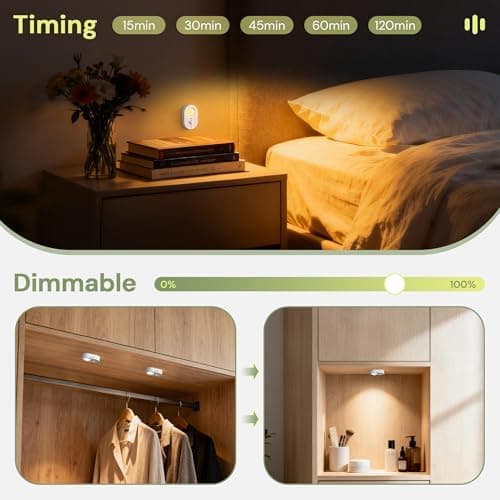 LOHAS 6-Pack Rechargeable Motion Sensor LED Puck Lights, Stick-On Wireless Magnetic Night Lights with Remote, Adjustable Brightness, Dimmable Under Counter Lights for Drawer, Kitchen, Bedroom, White - Thumbnail 6