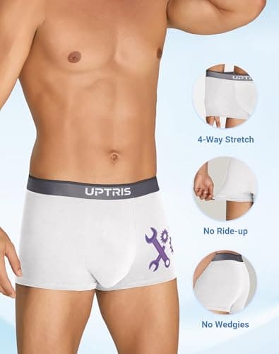 UPTRIS Boxer Briefs for Men Pack，Cotton Short-leg Mens Boxer Briefs Ultra Soft Underwear, 5 Packs No Riding Up Mens Underwear Comfort Moisture-Wicking and Breathable - Thumbnail 5
