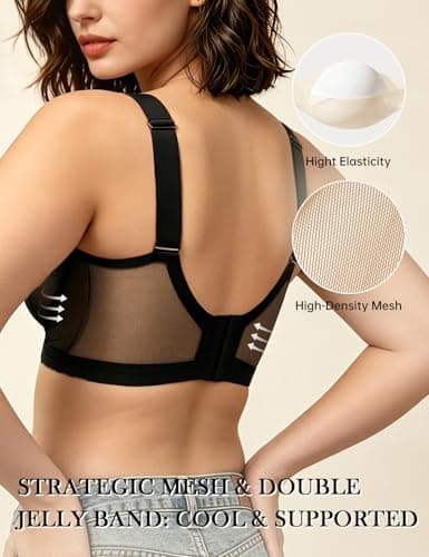 REALWILL Seamless Jelly Bra for Women Supportive No Underwire Lingerie Sexy V Mesh Wide Strap Bras Comfortable Tshirt Bra Black XL - Thumbnail 3