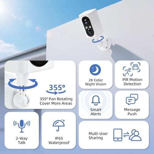 Security Cameras Wireless Outdoor 355° Pan Rotating 2K Color Night Vision Cameras for Home Security WiFi Battery Outdoor Camera Motion Detection 2-Way Talk IP65 Spotlight Siren SD/Cloud Storage 2 Pack - Thumbnail 2