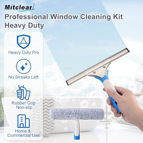 Mitclear Professional Window Cleaning Kit 10IN, Windows Cleaner Tool with Silicone Squeegee, Microfiber Scrubber & Cloth, Window Washing Equipment or Home Shower Glass Doors Car Windshield - Thumbnail 2