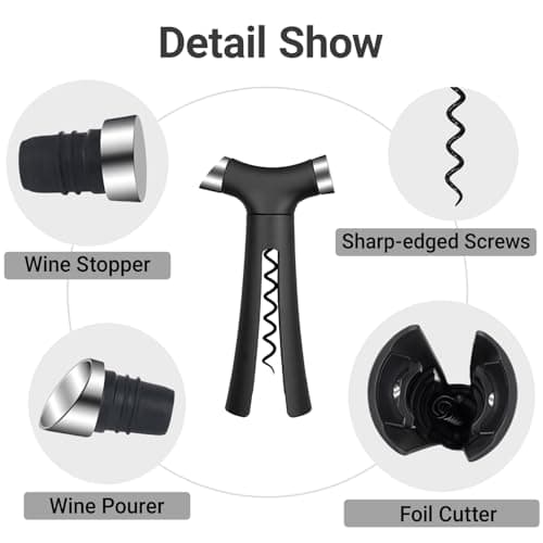 Multi-Function 4 in 1 Cork Screw Wine Bottle Opener set, FAMCHINAS Premium Wine Accessories with corkscrew, Bottle Stopper, Foil Cutter, Aerator Pourer, Thoughtful Gifts for Home, Bar & Kitchen Use - Thumbnail 3
