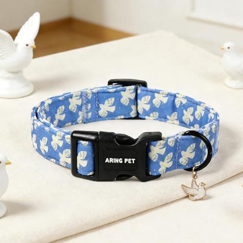 ARING PET Peace Dove Dog Collar, Cute Blue White Bird of Peace Pigeon Pet Collars for Puppy Small Medium Large Boy Girl Dogs-S, for Daily Outdoor Walking Training - Thumbnail 2