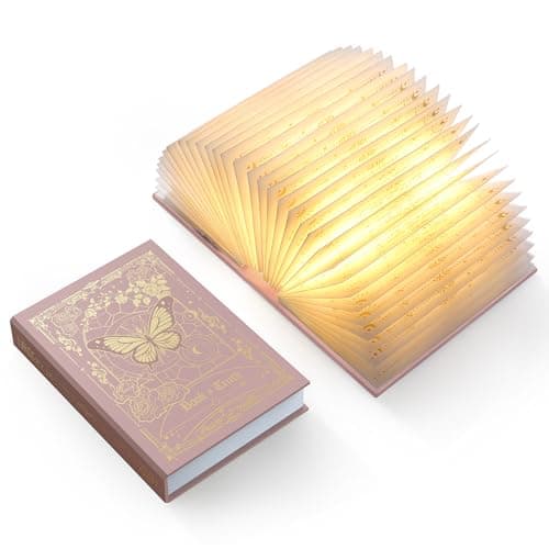 ZBOLE Magic Truth Book Light - Rechargeable LED Book Lamp for Home Decor, Ideal Christmas & Bookworm Gifts with Gold Foil Embossed Cover, Warm White Light for Entertainment & Relaxation (Pink) - Image 1