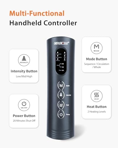 CINCOM Air Compression Leg Massager, Legs Massage for Circulation and Pain Relief, Calf Leg Air Compression Massager Help with Relief Legs - Thumbnail 5
