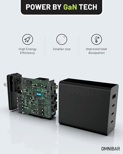 Omnibar 140W USB C Charger Block, 100W GaN Fast Charging Laptop Charger, 4-Port Compact USB C Wall Charger Power Adapter for MacBook Air/Pro, Dell XPS, iPad, iPhone 17/16/15, Samsung Galaxy S25/S24 - Thumbnail 6