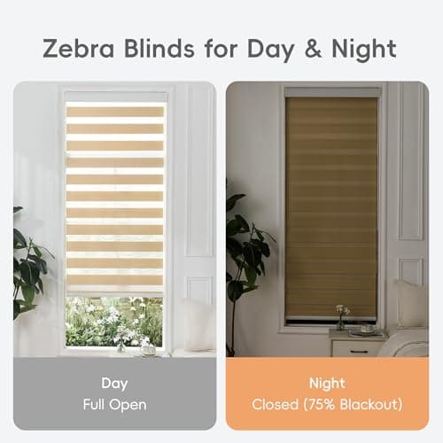 GHV Corded Zebra Blinds for Windows Room Darkening Blinds Dual Layer Privacy for Home and Office (Khaki, 38 in(W) x 72 in(H)) - Thumbnail 5