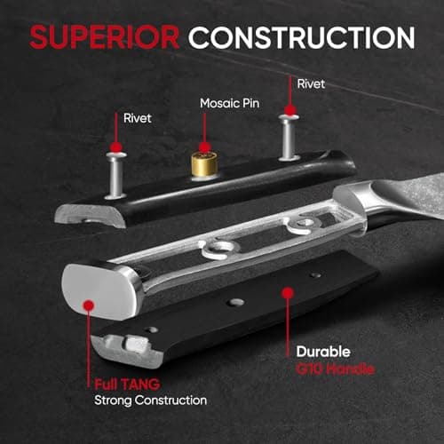 【Deal】 8 Inch Chef Knife, Damascus Kitchen Knife with AUS-10 Japanese Super Steel Core, 11 Degree Ultra Sharp Japanese Cooking Knife, Ergonomic G10 Handle & Gift Box for Professional Home BBQ - Thumbnail 5