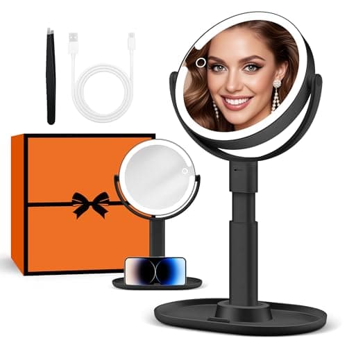 B Beauty Planet Makeup Mirror with Lights, Lighted Magnifying Mirror 30X with 3 Lighting and Adjustable Brightness, 2-Sided Height Adjustable Vanity Mirror for Bathroom, Gifts for Women Black - Image 1