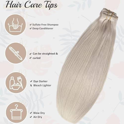 Clip in Hair Extension 70g Straight Hair 14Inch,OiMiGO Human Hair Extensions White 5pcs Clip Ins Hair Extension 10A Unprocessed Remy Hair Extensions with Clips(14 Inch, ice white) - Thumbnail 5