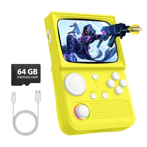 R36T Retro Gaming Console, 3.5''IPS Screen CRT-Inspired, Handheld Game Console 64GB with 18000+ Classic Games Supports WiFi Networked Fighting and OTG, 3500mAh Battery,with Portable Case(Yellow 64GB) - Image 1