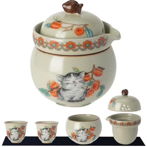 Mini Tea Cups,Cute Lucky Cat Cups,Small Tea Mugs,Porcelain Gongfu Tea set with 3 in 1,Tea Sets for Adults,Ceramic Tea Infuser Cup for Loose Leaf for Women/Tea Lovers/Birthday/Mother's Day (Green) - Image 1