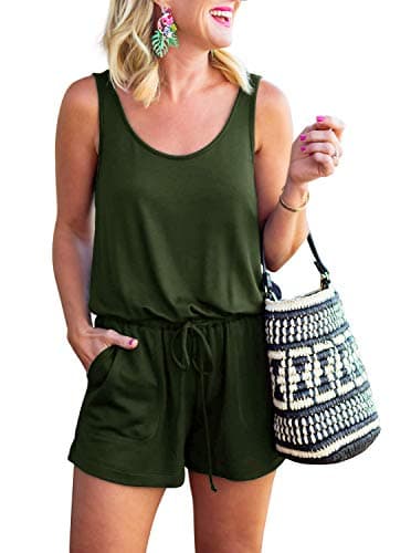 REORIA Womens Casual Summer One Piece Sleeveless Tank Top Playsuits Short Jumpsuit Beach Rompers Plus Size Army Green X-Large - Image 1