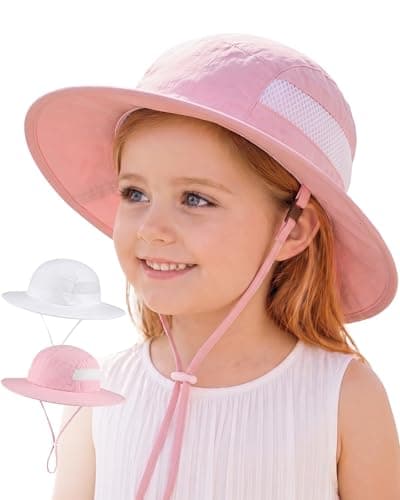 Sun Hat for Baby Boys Girls Toddler and Kids UPF 50+ with Bucket Wide Brim Summer (US, Age, 6 Months, 24 Months, White + Light Pink)