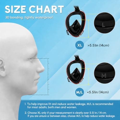 Yosmer Electric Full Face Snorkel Mask for Adults, Fan-Assisted Snorkeling Mask with Dry Top System, 180° Panoramic View, Anti-Fog Design, Foldable Travel Snorkel Gear, Red-L - Thumbnail 3