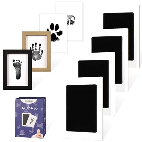 4 Park Baby Footprint Kit with 2 Wooden Frame, No Mess Inkless Hand and Footprint Kit, Clean-Touch Ink Pads for Fingerprint Stamps, Paw Print Kit for Dogs Cats, Baby Shower Gifts Keepsake for New Mom - Image 1