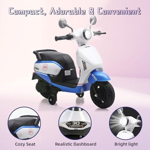 HEIMILI Toddler Motorcycle, 6V Kids Electric Moped for 1-3 Years, Ride On Scooter with Training Wheels, 2 MPH Speed Toy Bike for Boys Girls, Music & Headlight (Blue) - Thumbnail 5