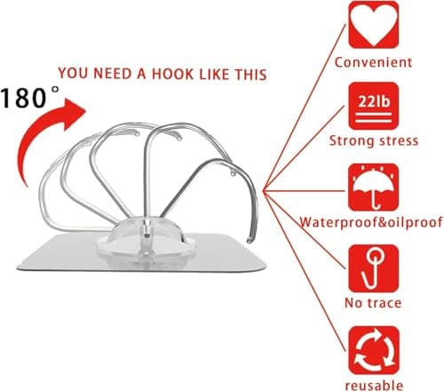 Strjobaili Adhesive Wall Hooks for Hanging Heavy Duty Towel Coat Hooks Waterproof Transparent Hook for Bathroom Shower Kitchen Keys Door Outdoor Home Improvement Utility Hook 10 Pack - Thumbnail 4