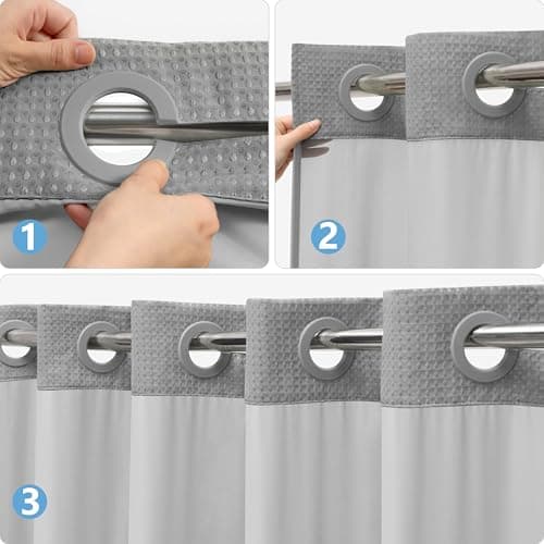 PILOTSHARK No Hook Waffle Weave Shower Curtain Set with Snap-in Fabric Liner and Mesh Top Window,256GSM Heavy Duty Fabric,Dark Grey Washable Luxury Shower Curtain for Bathroom Stalls (72x75 Inch) - Thumbnail 3