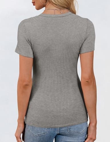 GKBK Womens Short Sleeve Tops Crew Neck Ribbed Fitted Tight Shirts Layering Top Basic Tee Tshirts Cute Summer Tops Casual Spring Clothes Outfits 2026 Trendy Light Grey - Thumbnail 5