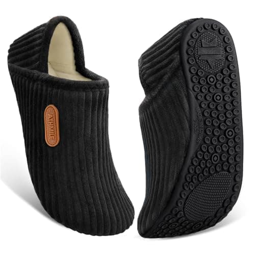 ATHMILE House Slippers for Women Men Lightweight Barefoot Slippers Indoor House Shoes Soft Corduroy Foldable Non Slip Travel Bedroom Hotel Office Camping Hospital Yoga Comfort Gifts Black - Image 1