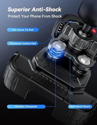 TECKNET Anti-Shake Motorcycle Phone Mount, Dual Vibration Dampener Bike Phone Holder for iPhone 17/16/15/14/13 Series & 4.7–6.8" Phones, Handlebar Cell Phone Holder for Motorcycle/Bicycle/Scooter - Thumbnail 2