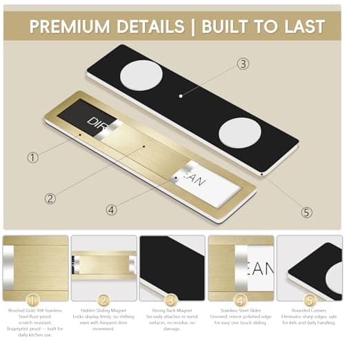Dishwasher Magnet Clean Dirty Sign, Stainless Steel Magnetic Clean Dirty Dishwasher Sign,Matte Brushed Surface Cleaning/Dirt Indicator with Strong Magnet, Home Kitchen Organize (Brushed Gold) - Thumbnail 3