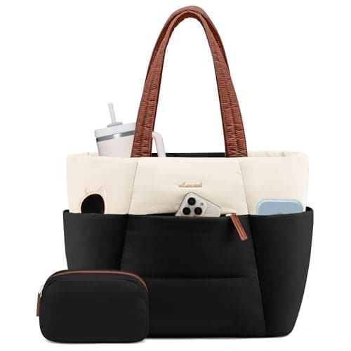 LOVEVOOK Puffer Tote Bag with 40oz Cup Holder, Large Work Tote Laptop Bag for Nurse Teacher, Shoulder Bag for Travel/Gym/Daily - Image 1